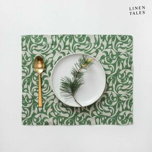 Len tányéralátét 35x45 cm Evergreen Damask – Linen Tales kép