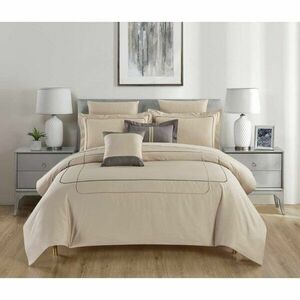 Bézs kétszemélyes-hosszabbított renforcé pamut ágyneműhuzat lepedővel-hatrészes 240x220 cm Calm of Lines – Mila Home Luxury kép