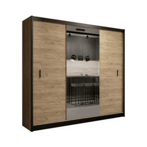 EMS MIRO gardróbszekrény tükörrel 250x215 cm, craft tölgy/fekete kép
