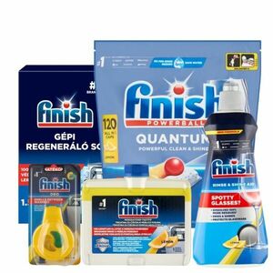 Finish Quantum All in One Csomag tisztító folyadékkal, 120db kapszulával kép