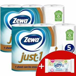 Zewa Just1 5 rétegű Toalettpapír 2x6 tekercs + Ajándék nedves WC papír kép