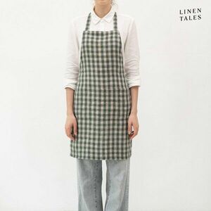 Len kötény Forest Green Gingham – Linen Tales kép