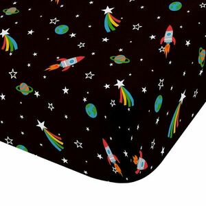 Fekete gumis gyerek lepedő babaágyhoz 70x140 cm Rainbow Rockets – Catherine Lansfield kép