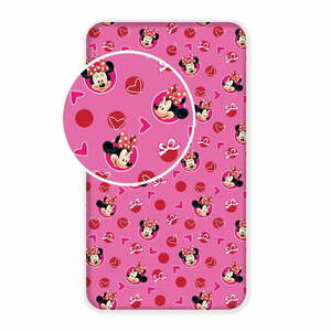 Rózsaszín gumis pamut gyerek lepedő 90x200 cm Minnie "Hearts" – Jerry Fabrics kép