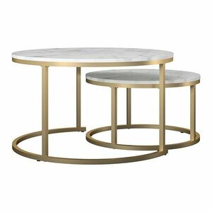 Fehér-aranyszínű kerek dohányzóasztal szett márvány dekorral 2 db-os ø 79 cm Amelia – CosmoLiving by Cosmopolitan kép