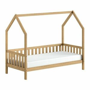 Natúr színű tölgyfa házikó alakú gyerekágy ágyráccsal 90x200 cm Cabane – Vipack kép