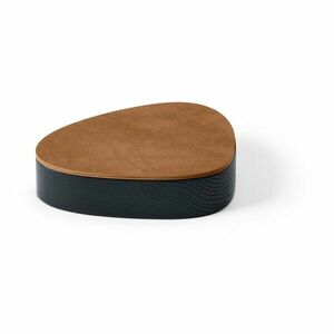 Fekete-natúr színű fedeles-dekoratív fa-öko bőr tárolódoboz 14x12, 5x3, 5 cm Curve Nupo – LIND DNA kép