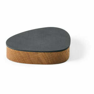 Antracitszürke-natúr színű fedeles-dekoratív fa-öko bőr tárolódoboz 14x12, 5x3, 5 cm Curve Nupo – LIND DNA kép