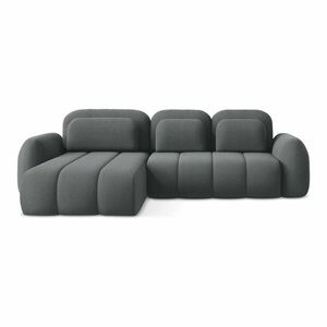 Sötétszürke buklé kinyitható-tárolóhelyes sarokkanapé (bal oldali-heverő résszel) Pele – Makamii kép