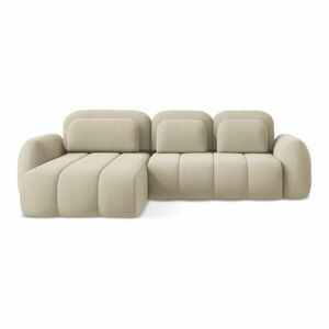 Világosbarna buklé kinyitható-tárolóhelyes sarokkanapé (bal oldali-heverő résszel) Pele – Makamii kép