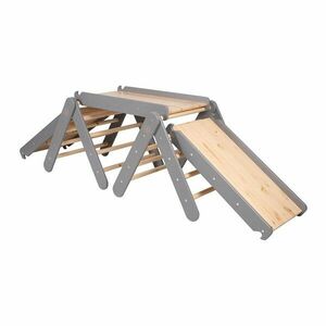 Szürke-natúr színű borovi fenyő pikler háromszög 265x61x60 cm Montessori – Meowbaby kép