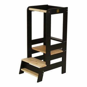 Fekete-natúr színű borovi fenyő tanulótorony Montessori – Meowbaby kép