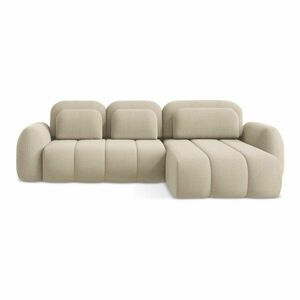 Világosbarna buklé kinyitható-tárolóhelyes sarokkanapé (jobb oldali-heverő résszel) Pele – Makamii kép