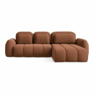 Terrakotta színű buklé kinyitható-tárolóhelyes sarokkanapé (jobb oldali-heverő résszel) Pele – Makamii kép