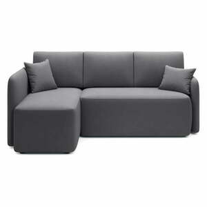 Szürkésbarna bársony kinyitható-tárolóhelyes sarokkanapé (bal oldali-heverő résszel) Hadson – ELTAP kép