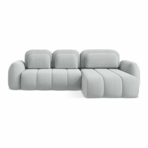 Világosszürke buklé kinyitható-tárolóhelyes sarokkanapé (jobb oldali-heverő résszel) Pele – Makamii kép