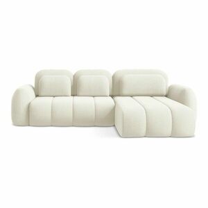 Bézs buklé kinyitható-tárolóhelyes sarokkanapé (jobb oldali-heverő résszel) Pele – Makamii kép