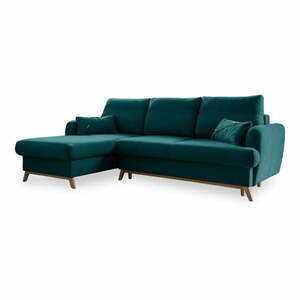 Türkiz kinyitható-tárolóhelyes sarokkanapé (bal oldali-heverő résszel) Scandic Lagom – Miuform kép