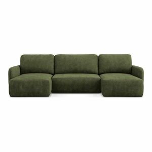 Zöld zsenília kinyitható-tárolóhelyes sarokkanapé (U alakú) Lilo – Makamii kép