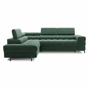 Zöld buklé kinyitható-tárolóhelyes sarokkanapé (bal oldali-L alakú) Ferucce – ELTAP kép