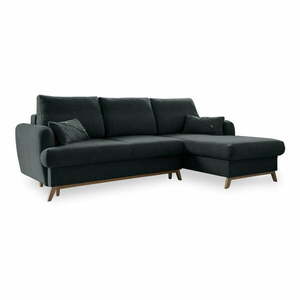 Sötétszürke kinyitható-tárolóhelyes sarokkanapé (jobb oldali-heverő résszel) Scandic Lagom – Miuform kép