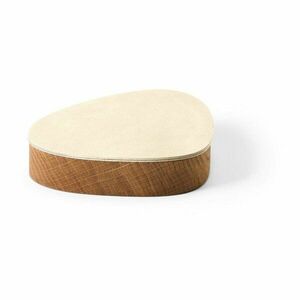 Krémszínű-natúr színű fedeles-dekoratív fa-öko bőr tárolódoboz 14x12, 5x3, 5 cm Curve Nupo – LIND DNA kép