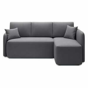 Szürkésbarna bársony kinyitható-tárolóhelyes sarokkanapé (jobb oldali-heverő résszel) Hadson – ELTAP kép