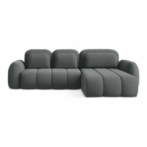 Sötétszürke buklé kinyitható-tárolóhelyes sarokkanapé (jobb oldali-heverő résszel) Pele – Makamii kép