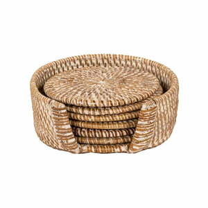 Világos natúr színű rattan poháralátét szett 6 db-os állvánnyal – Tiseco Home Studio kép