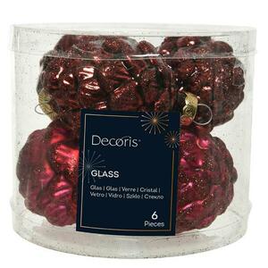 Karácsonyi díszek üveg tobozok 6 db piros Ø5 cm h7 cm 9010003 kép