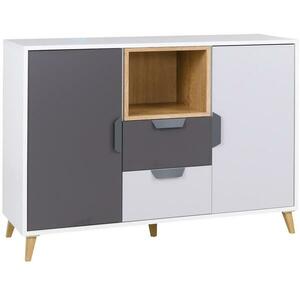 Komód Joker 8 Fehér/Grafit/Szürke/Tölgy Lefkas kép