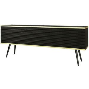 Szekrény RTV Oro Mdf Hornyolás 135 Fekete+ Fekete lábak kép