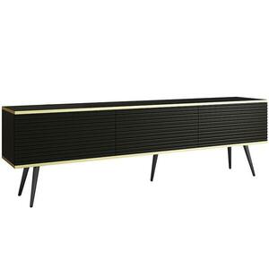 Szekrény RTV Oro Mdf Hornyolás 175 Fekete+ Fekete lábak kép