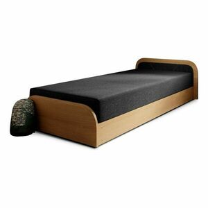 Okkersárga-sötétszürke kárpitozott-forgácslemez ágyneműtartós egyszemélyes ágy matraccal 80x190 cm Parys – ELTAP kép