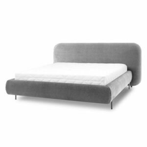 Szürke kárpitozott ágyneműtartós franciaágy ágyráccsal 140x200 cm Pointt – ELTAP kép