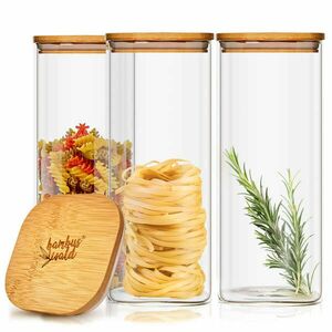 Klarstein Szögletes élelmiszertároló edény bambusz fedéllel, 10 × 20, 5 × 10 cm, 3 × 1500 ml, légmentes, szilikon tömítéssel kép