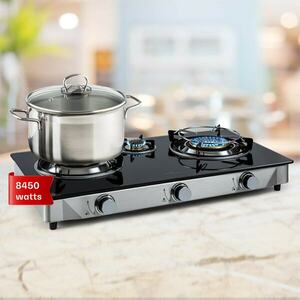 Klarstein Barzona 3, kemping tűzhely, 3 égő, 3, 4 kW & 0, 75 kW & 4, 3 kW, üveglap és rozsdamentes acél fedlap kép