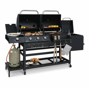 Klarstein Kingsville Smoker, kombinált grill, gáz, szén, szénfüstölő, 13, 5 kW, 3+1 égő, fekete kép