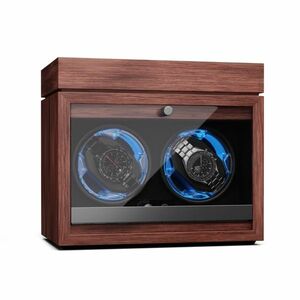 Klarstein Brienz 2, órafelhúzó, 2 óra, 4 üzemmód, fa megjelenés, kék belső világítás, ékszerrekesz kép