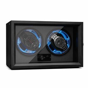 Klarstein Brienz 2, órafelhúzó, 2 óra, 4 üzemmód, fa megjelenés, kék belső világítás kép