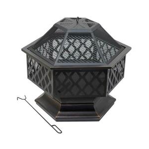 Hordozható fa tűzrakóhely rostéllyal fekete/patina 13008 kép