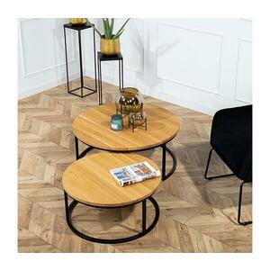 HowHomely KÉSZLET 2x Kávésasztal OAKLOFT 38x90 cm fekete/tölgy HH kép