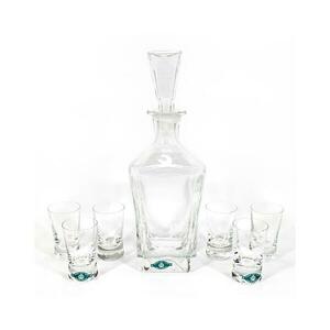 Készlet 1x üvegpalack, 1x üvegdugó és 6x felespohár átlátszó kép