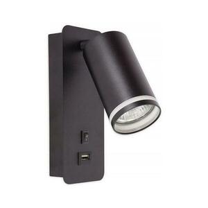 Fali spotlámpa USB töltővel 1xGU10/35W/230V fekete BEDROOM LIGHT BLACK USB kép