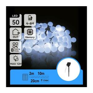 B.V. LED napelemes dekorációs lánc 50 LED, 8 funkció, 12m, IP65, hideg fehér B10201JE3 kép