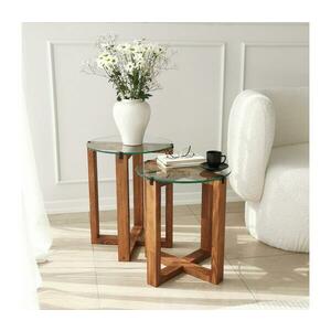 KÉSZLET 2x Kisasztal AMALFI átm. 40 cm barna/átlátszó 552NOS2248 kép