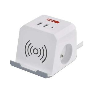 Hosszabbító kábel 2m, QI vezeték nélküli töltés, 2xUSB kép