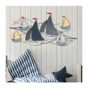 Fali dekoráció 120x60 cm vitorlás hajók fém 891TNL2317 kép