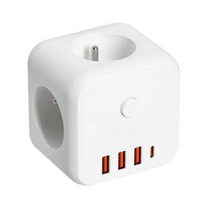 Aljzatelosztó kapcsolóval LINEA 3x230V + 4xUSB A/C fehér KGLCZW3U4B kép
