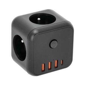 Elosztó konnektor kapcsolóval LINEA 3x230V + 4xUSB A/C fekete KGLCZW3U4C kép